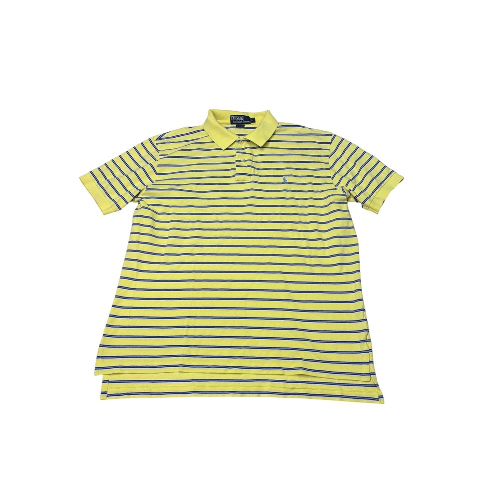 Polo Ralph Lauren Mens Large Yellow Striped Short Sleeve Cotton Pique Polo Shirt